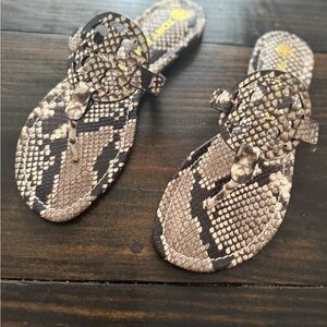 Tory Burch Snakeskin Pattern Sandals - Black and Tan
